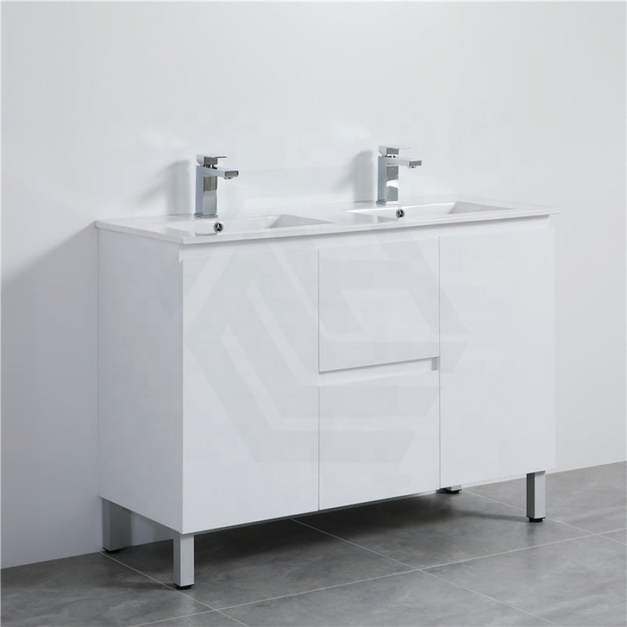 1200Mm Freestanding Pvc Vanity With Gloss White Finish Double Bowls Cabinet Only For Bathroom