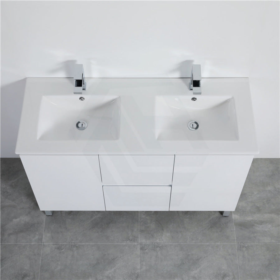 1200Mm Freestanding Pvc Vanity With Gloss White Finish Double Bowls Cabinet Only For Bathroom