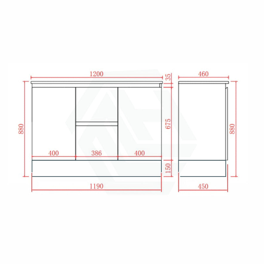 1200Mm Pvc Vanity With Gloss White Finish Double Bowls Freestanding Kickboard Cabinet Only For