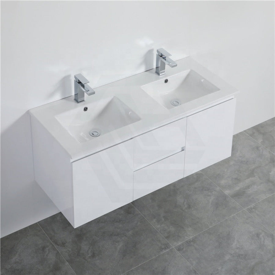 1200Mm Wall Hung Pvc Vanity With Gloss White Finish Double Bowls Cabinet Only For Bathroom Vanities