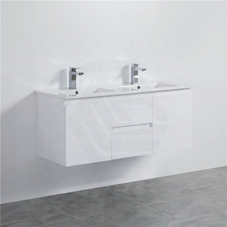 1200Mm Wall Hung Pvc Vanity With Gloss White Finish Double Bowls Cabinet Only For Bathroom Vanities