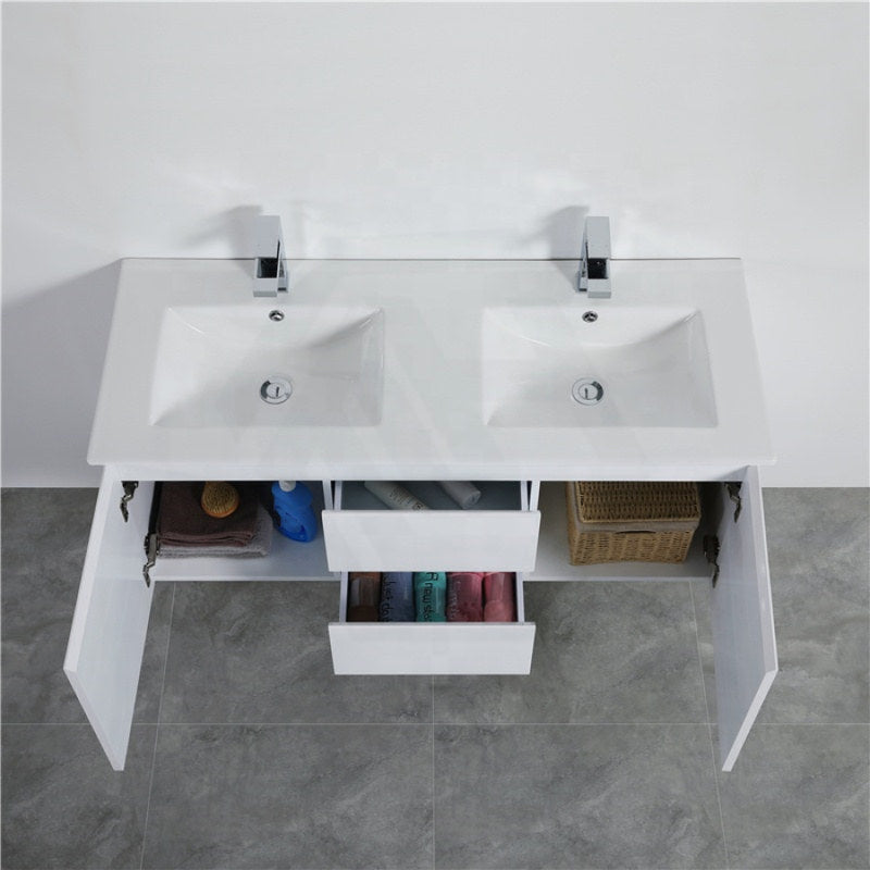 1200Mm Wall Hung Pvc Vanity With Gloss White Finish Double Bowls Cabinet Only For Bathroom Vanities