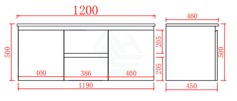 1200Mm Wall Hung Pvc Vanity With Gloss White Finish Double Bowls Cabinet Only For Bathroom Vanities