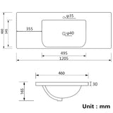 1205X460X165Mm D Shape Ceramic Top For Bathroom Vanity Sleek High Gloss Single Bowl 1 Tap Hole