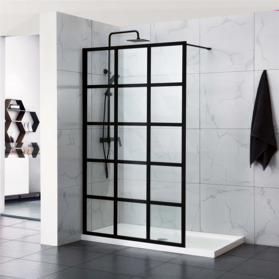 1200X2000Mm Black Fully Framed Shower Screen Single Door Fixed Panel Walk-In 6Mm Tempered Small