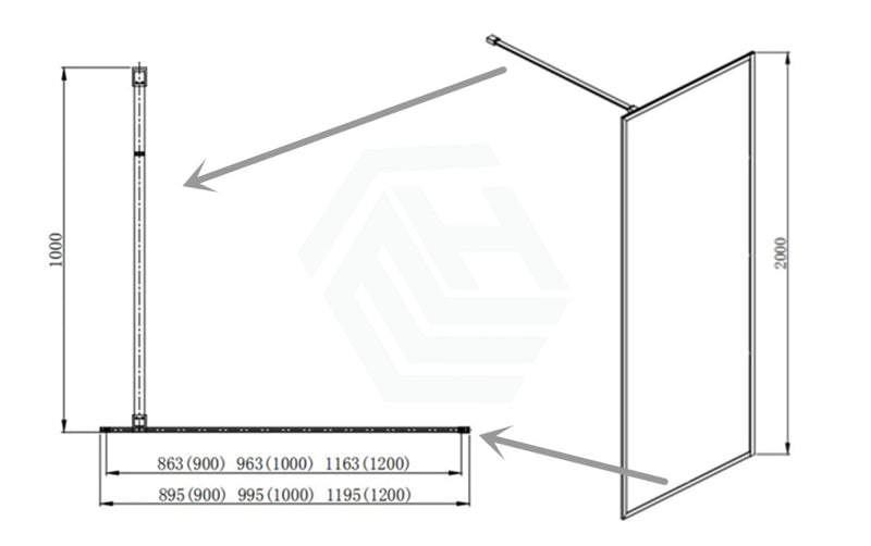 900-1200X2000Mm Walk-In Shower Screen 8Mm Narrowline Glass Single Door Panel Black Framed 900Mm