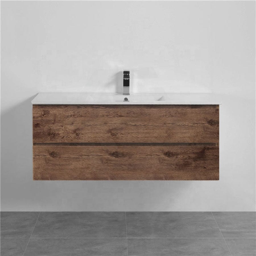 600-1500Mm Wall Hung Bathroom Floating Vanity Dark Oak Wood Grain Pvc Filmed Drawers Cabinet