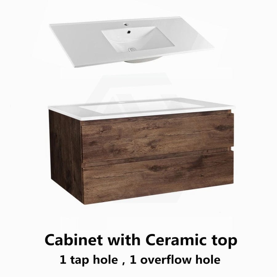 600-1500Mm Wall Hung Bathroom Floating Vanity Dark Oak Wood Grain Pvc Filmed Drawers Cabinet