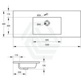 1200X460X135Mm Poly Top For Bathroom Vanity Single Bowl Matt White 1 Tap Hole No Overflow Tops