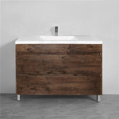 600-1500Mm Freestanding Bathroom Floor Vanity Dark Oak Wood Grain Pvc Filmed Drawers Cabinet Only &