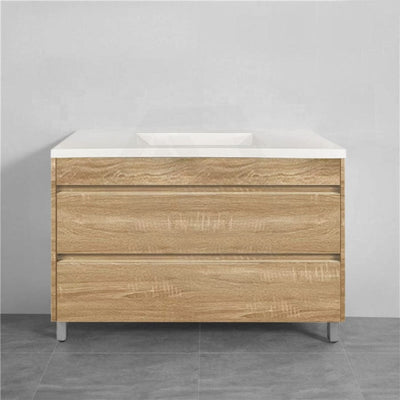 600-1500Mm Freestanding Bathroom Floor Vanity White Oak Wood Grain Pvc Filmed Drawers Cabinet Only &