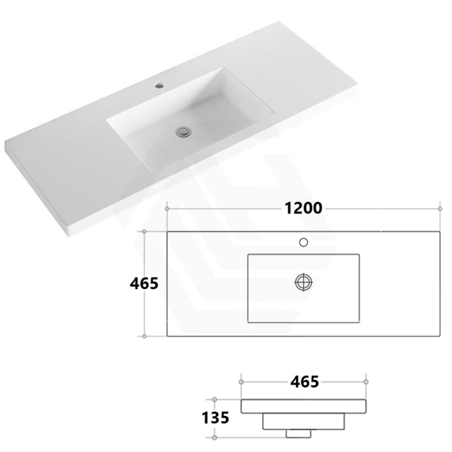 1200X465X135Mm Poly Top For Bathroom Vanity Single Bowl 1 Or 3 Tap Holes Available No Overflow Hole