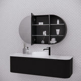 1200X700X140Mm Oval Pencil Edge Mirror Wall Hung Shaving Cabinet Matt Black Cabinets