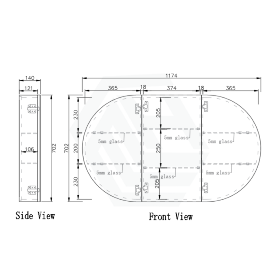 1200X700X140Mm Oval Pencil Edge Mirror Wall Hung Shaving Cabinet Matt White Cabinets