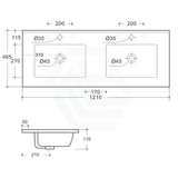 1210X465X170Mm Ceramic Top For Bathroom Vanity Sleek High Gloss Square Double Bowls 2 Tap Holes