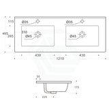 1210X465X175Mm Ceramic Top For Bathroom Vanity Double Bowls Gloss White Tops