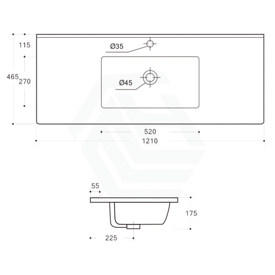 1210X465X175Mm Ceramic Top For Bathroom Vanity Single Bowl 1 Or 3 Tap Holes Available Gloss White