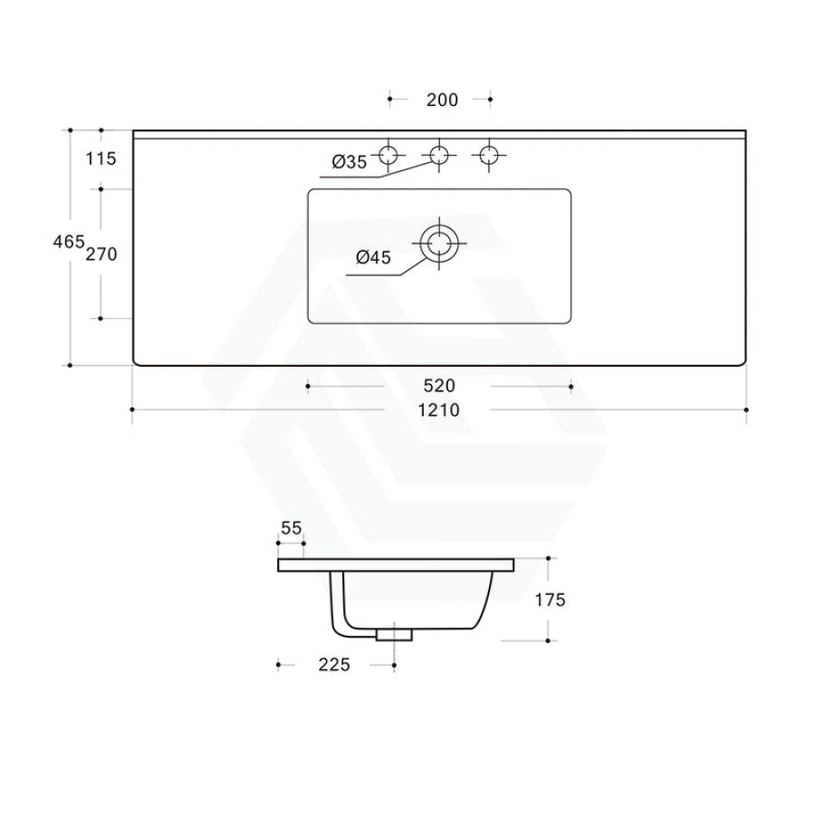 1210X465X175Mm Ceramic Top For Bathroom Vanity Single Bowl 1 Or 3 Tap Holes Available Gloss White