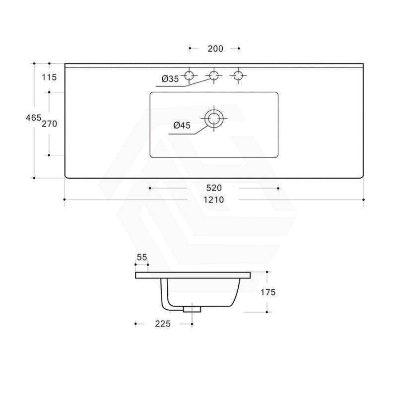 1210X465X175Mm Ceramic Top For Bathroom Vanity Single Bowl 1 Or 3 Tap Holes Available Gloss White