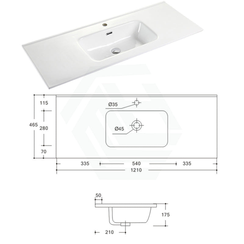 1210X465X175Mm O Shape Ceramic Top For Bathroom Vanity Single Bowl 1 Or 3 Tap Holes Available Gloss