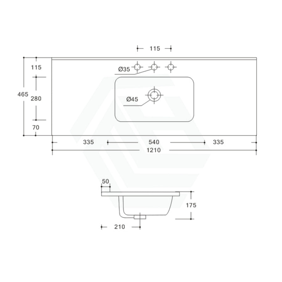 1210X465X175Mm O Shape Ceramic Top For Bathroom Vanity Single Bowl 1 Or 3 Tap Holes Available Gloss