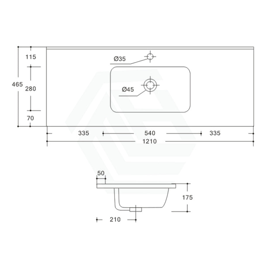 1210X465X175Mm O Shape Ceramic Top For Bathroom Vanity Single Bowl 1 Or 3 Tap Holes Available Gloss