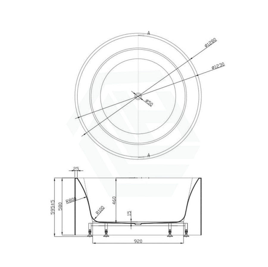 1280X1280X595Mm Como Freestanding Bathtub Gloss White Acrylic Round No Overflow Bathtubs