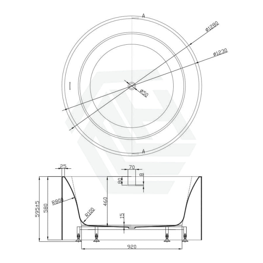 1280X1280X595Mm Como Freestanding Bathtub Matt White Acrylic Round With Overflow Bathtubs