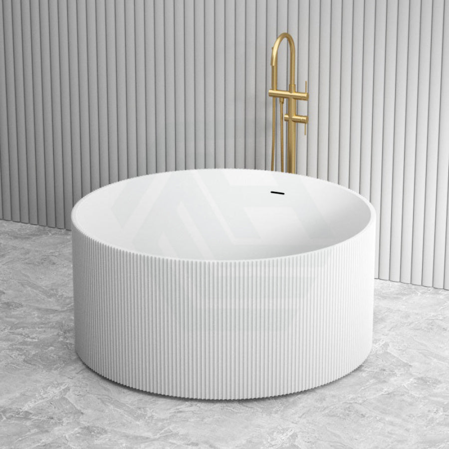 1280Mm Como Groove Freestanding Bathtub Matt White Acrylic Round With Overflow Bathtubs