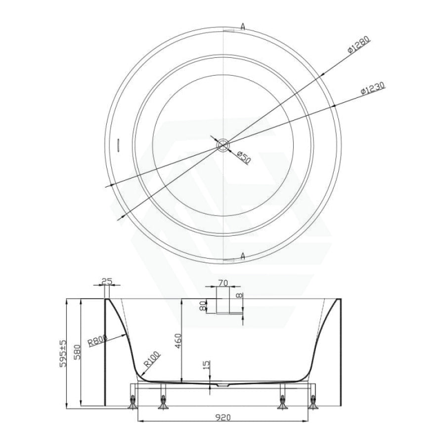 1280X1280X595Mm Como Freestanding Bathtub Matt White Acrylic Round With Overflow Bathtubs