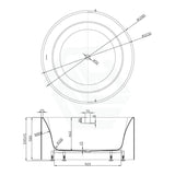 1280X1280X595Mm Como Freestanding Bathtub Matt White Acrylic Round With Overflow Bathtubs