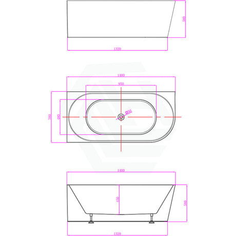 1300/1400/1485/1680Mm Nerida Bathtub Left Corner Back Acrylic Gloss White No Overflow 1400Mm