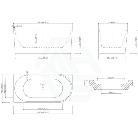 1485/1680Mm Nerida Bathtub Left Corner Back Acrylic Gloss White No Overflow 1500Mm Bathtubs