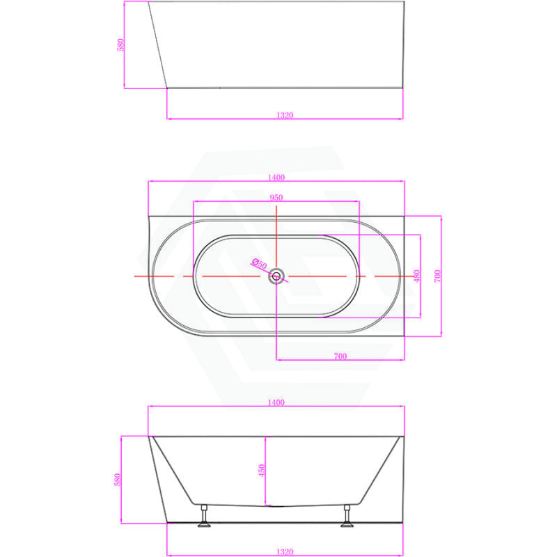 1300/1400/1485/1680Mm Nerida Bathtub Right Corner Acrylic Gloss White No Overflow 1400Mm Bathtubs