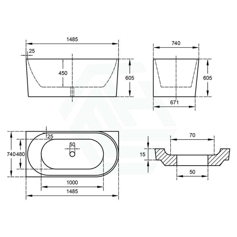 1485/1680Mm Nerida Bathtub Right Corner Acrylic Gloss White No Overflow 1500Mm Bathtubs