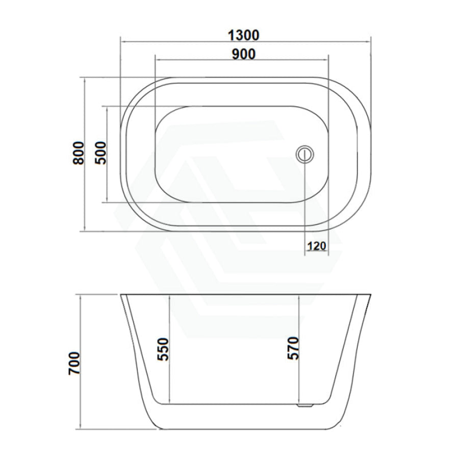 1300mm Japanese Soaker Square Bathtub Freestanding Lucite Acrylic Gloss White NO Overflow