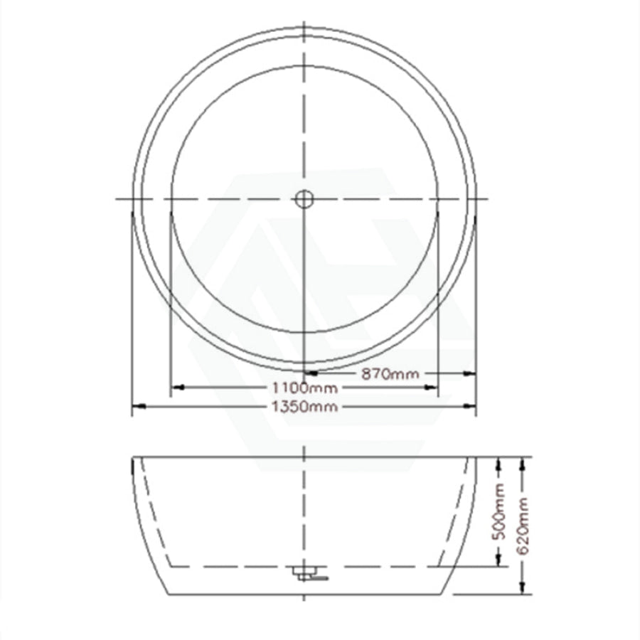 1350X1350X620Mm Ronda Freestanding Bathtub Gloss White Acrylic Round With Overflow