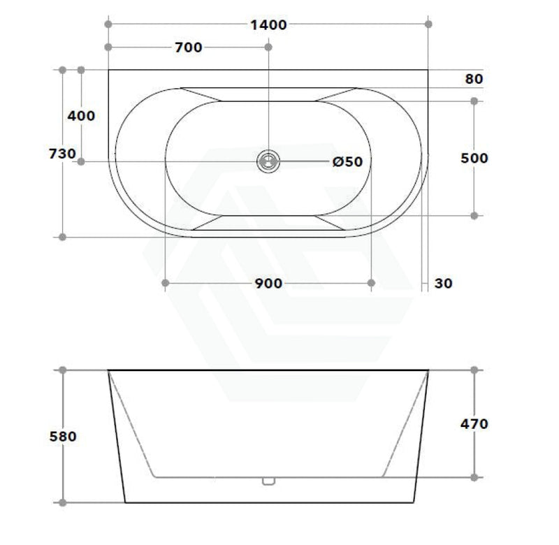 1400/1490/1700Mm Elivia Bathtub Back To Wall Acrylic Matt White No Overflow 1400Mm