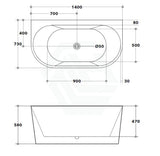 1400/1500/1700Mm Elivia Matt Black & White Back To Wall Freestanding Bathtub No Overflow 1400Mm