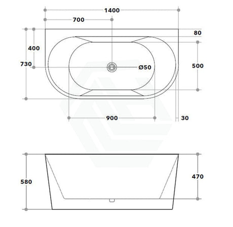 1400/1500/1700Mm Elivia Matt Black & White Back To Wall Freestanding Bathtub No Overflow 1400Mm