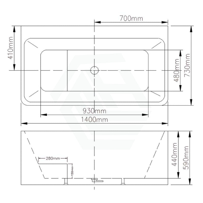 1400/1500mm AMBER Bathtub Back to Wall Square Gloss White With Built-in Seat NO Overflow