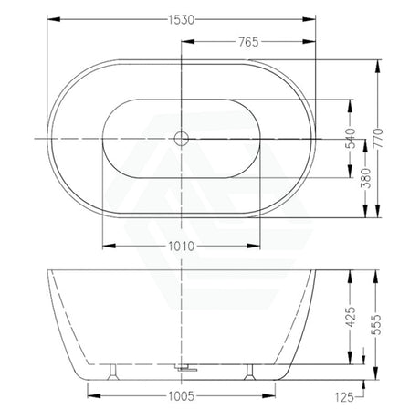 Oval Gloss White Freestanding Bathtub Acrylic NO Overflow 1530mm