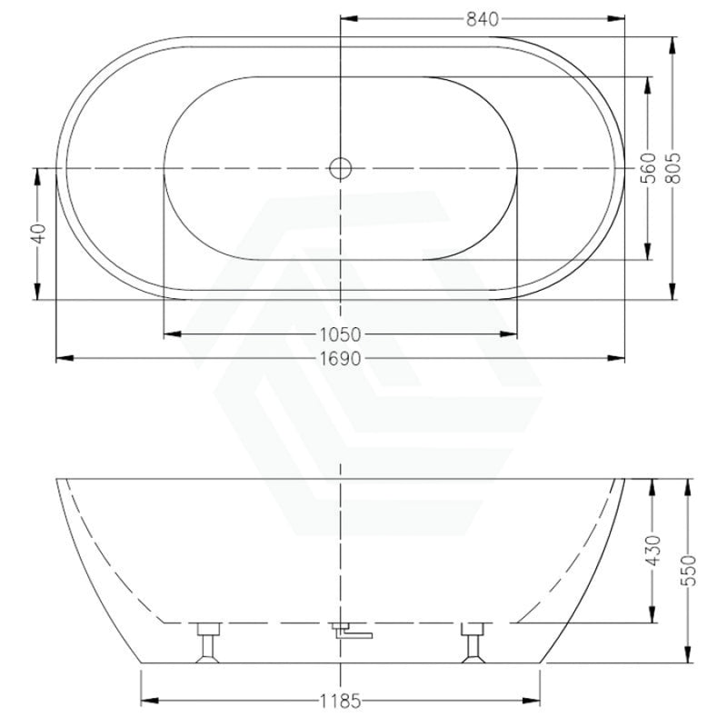 1400/1530/1690Mm Moah Oval Gloss White Freestanding Bathtub Acrylic No Overflow 1690Mm