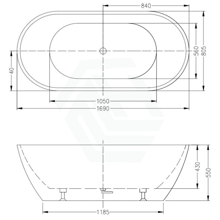 1400/1530/1690Mm Noah Oval Freestanding Bathtub Acrylic Matt White No Overflow 1690Mm Bathtubs