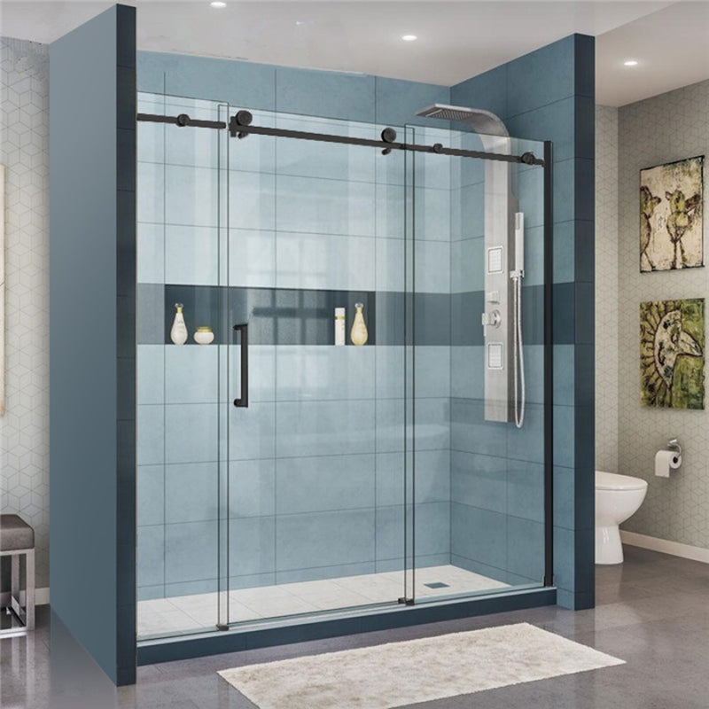 2000-2500X2000Mm Frameless Shower Screen Wall To Sliding Door Black Frame And Roller 10Mm Glass 3