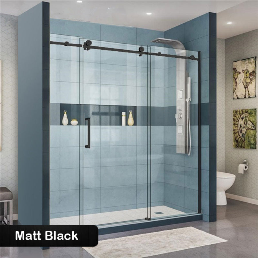 2000-2500X2000Mm Frameless Shower Screen Wall To Sliding Door Black Frame And Roller 10Mm Glass 3