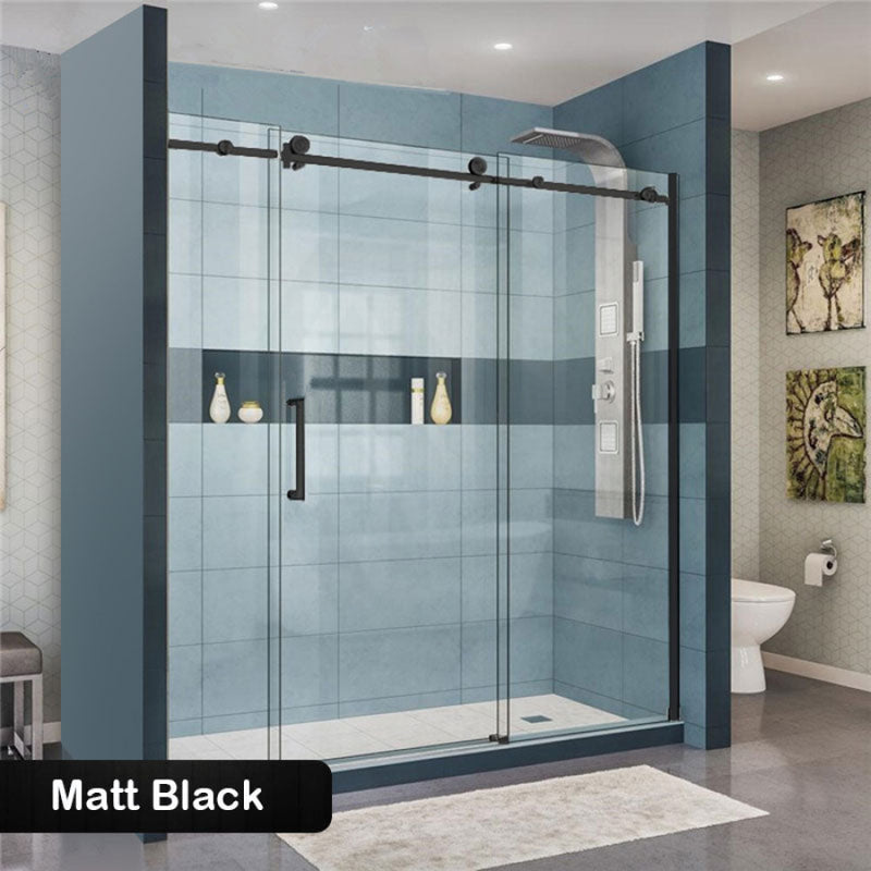 2000-2500X2000Mm Frameless Shower Screen Wall To Sliding Door Black Frame And Roller 10Mm Glass 3