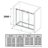 1400-2530X2000Mm Shower Screen Wall To Sliding Door Chrome Stainless Steel Frameless 3 Panels