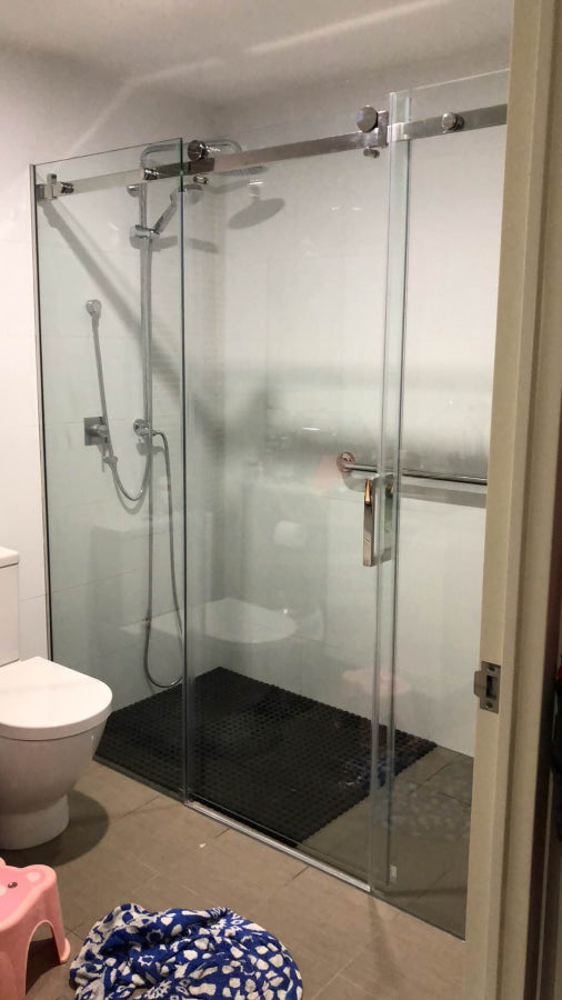 2000-2500Mm Shower Screen Wall To Sliding Door Chrome Stainless Steel Frameless 3 Panels