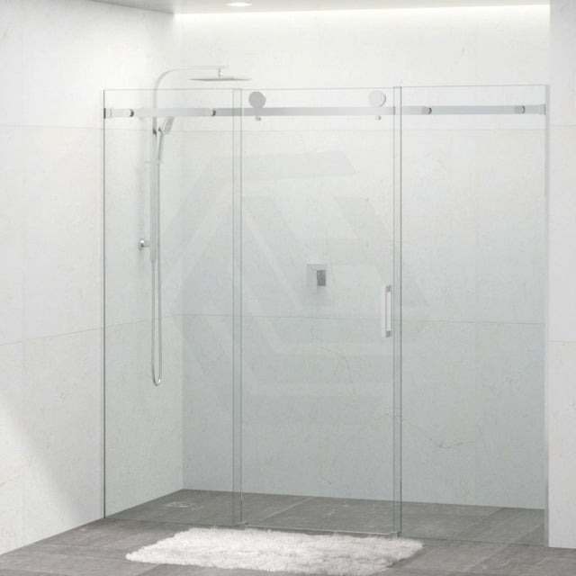 Tempered Glass Sliding Shower Screen 3 Panels Frameless Wall To Wall Chrome